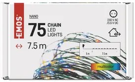 LED karácsonyi nano fényfüzér, zöld, 7,5 m, kültéri és beltéri, többszínű, időzítő