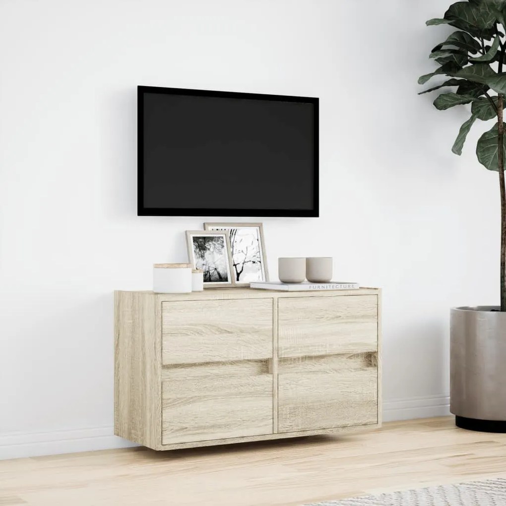 sonoma tölgy színű fali TV-szekrény LED-ekkel 80x31x45 cm