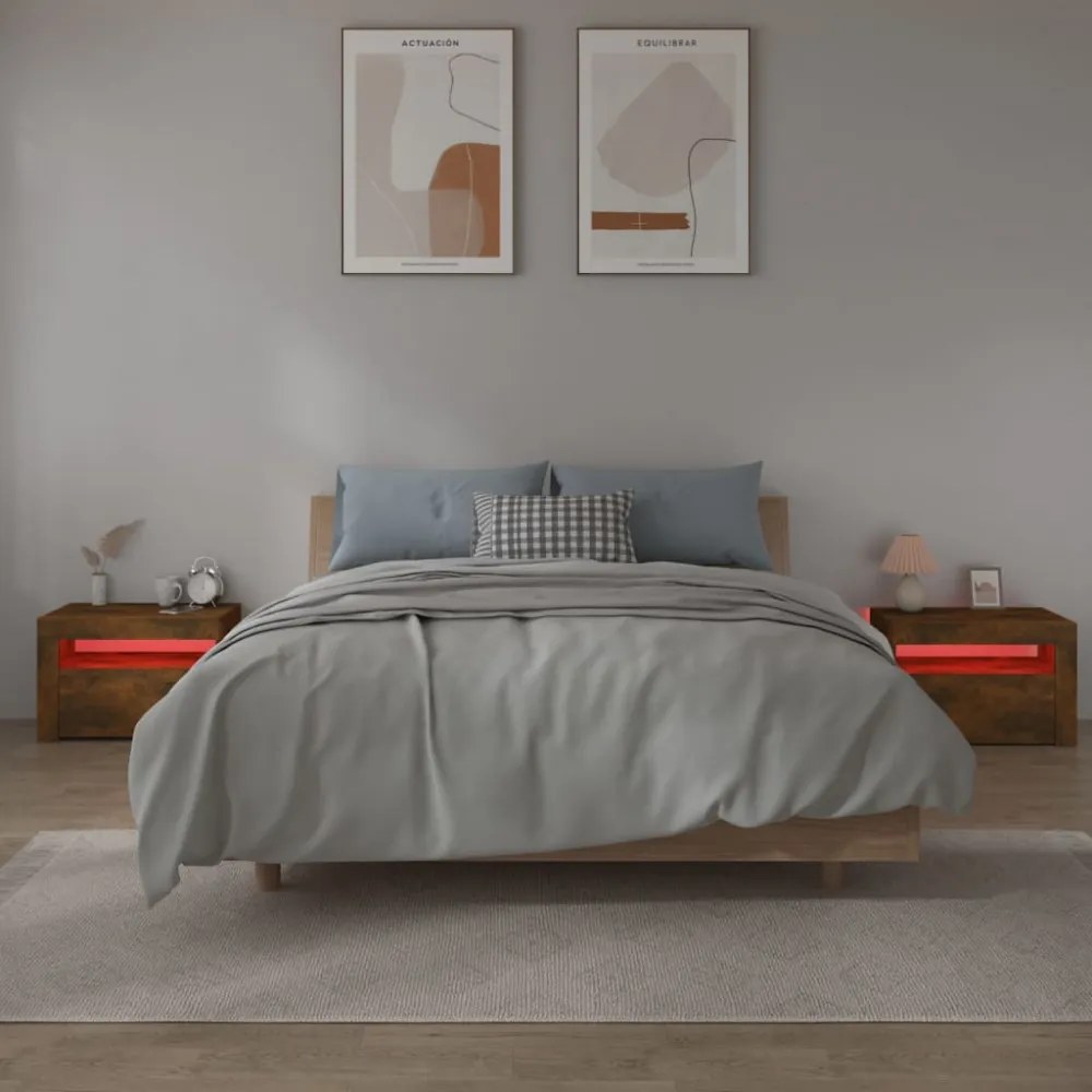 2 db füstös tölgy színű éjjeliszekrény LED-ekkel 60x35x40 cm