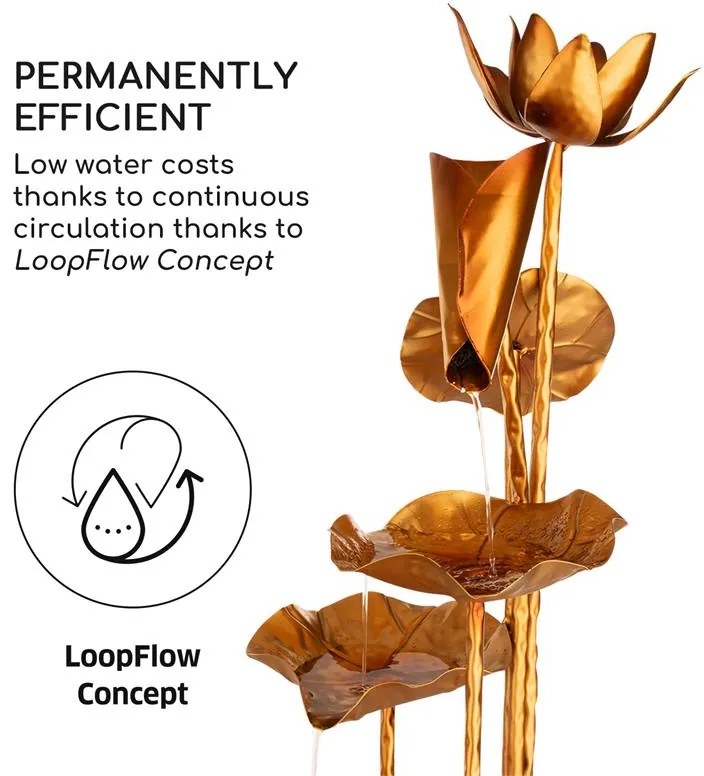Blumfeldt Golden Orchid, kerti szökőkút, 5 W pumpa, IPX8, sárgaréz hatás