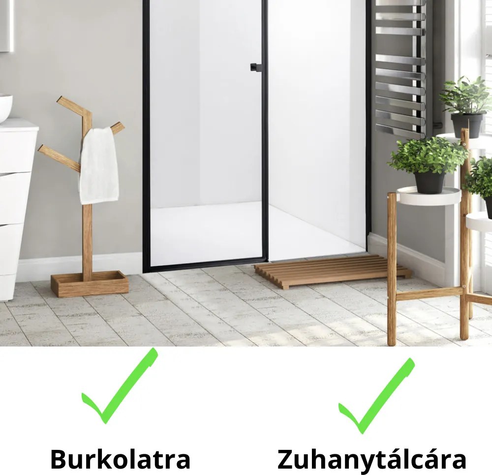 Stuxi Bari Fix Black 210 cm (100+110) széles nyíló zuhanyajtó fix fallal, 6 mm vízlepergető üveggel, matt fekete profillal, 195 cm magas