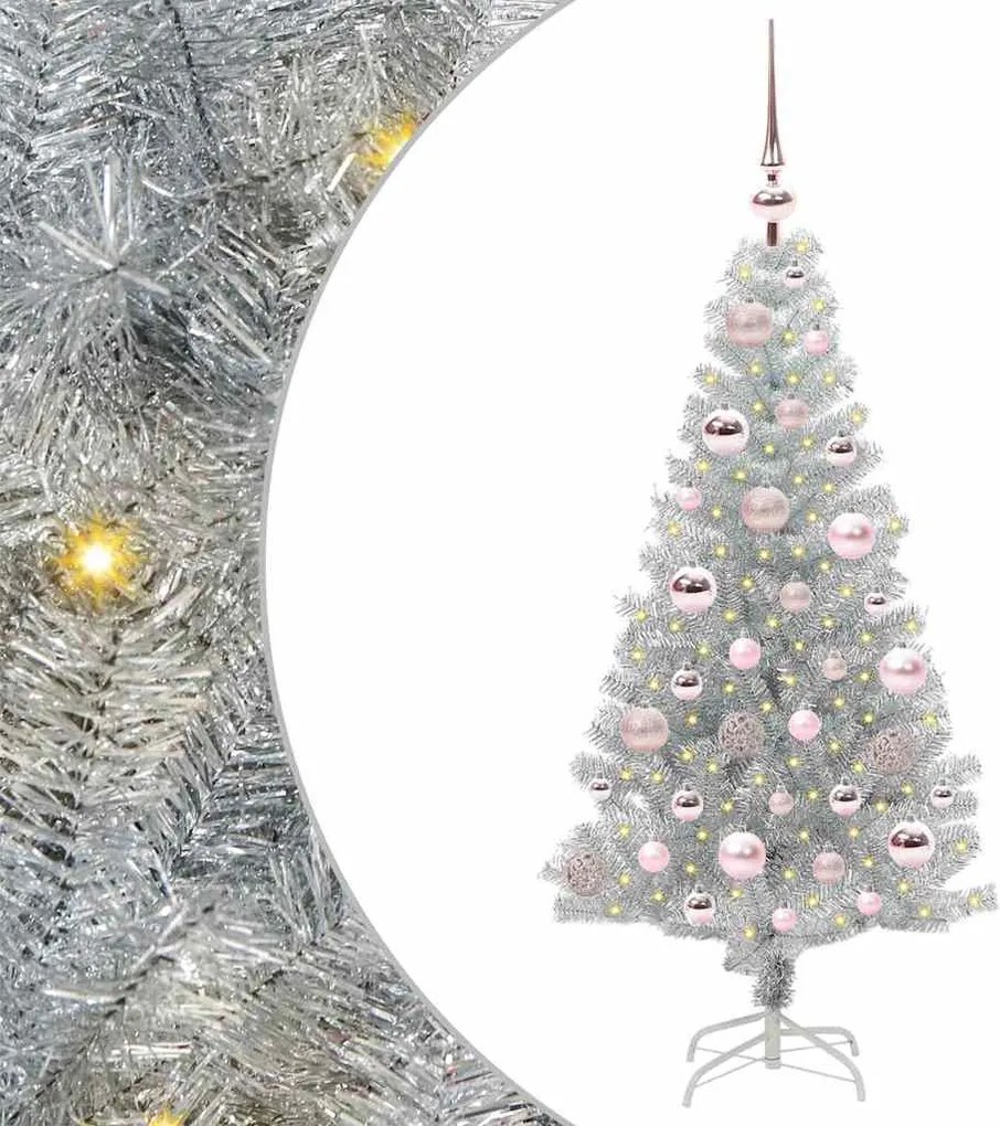 vidaXL Karácsonyfa 150 LED-del állvánnyal Ezüst 120 cm PET