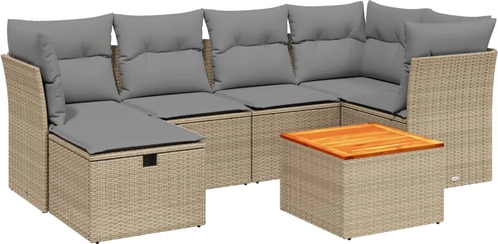 vidaXL 7 részes vegyes bézs polyrattan kerti ülőgarnitúra párnákkal