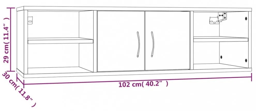 szürke sonoma színű szerelt fa fali polc 102 x 30 x 29 cm
