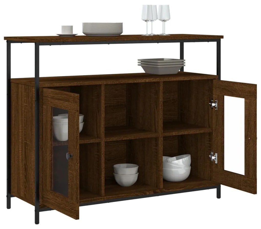 barna tölgy színű szerelt fa tálalószekrény 100 x 35 x 80 cm
