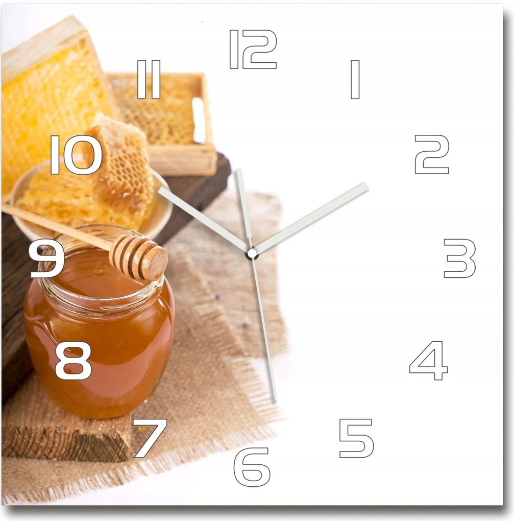 Nagy üveg falióra, csendes mechanizmus Méz 60x60 cm
