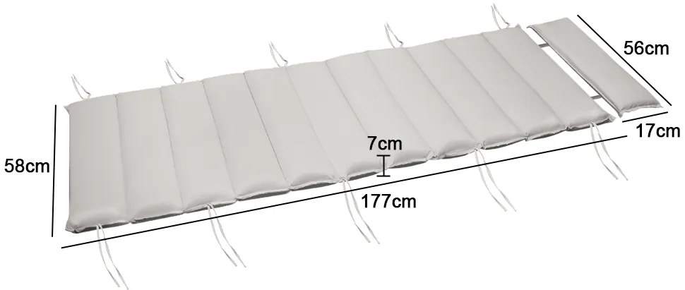 Detex BALI szaunaágy párna, 58x7x194cm, bézs
