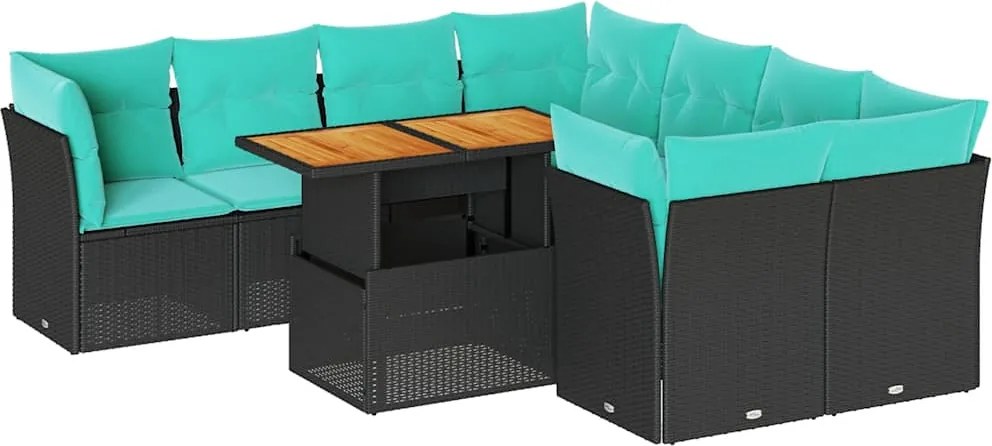 vidaXL 9 részes fekete polyrattan kerti ülőgarnitúra párnákkal