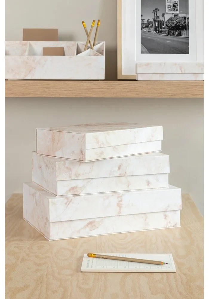 Bézs fedeles karton tárolódoboz szett 3 db-os 42,5x29,5x13 cm Kian Paper Laminate – Bigso