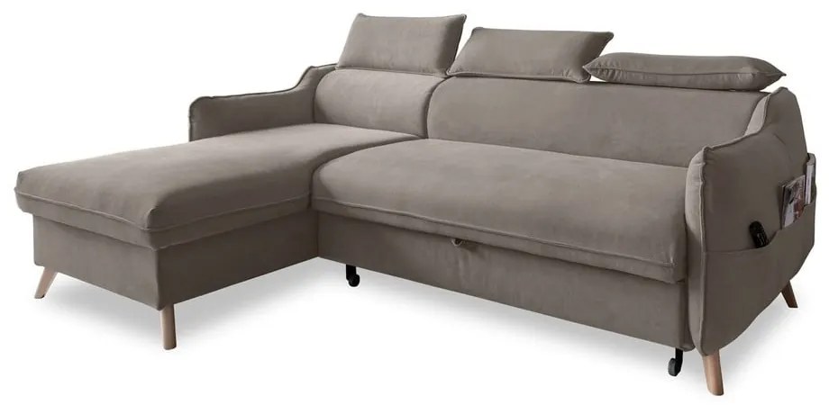 Világosbarna bársony kinyitható sarokkanapé (bal oldali) Sweet Harmony – Miuform