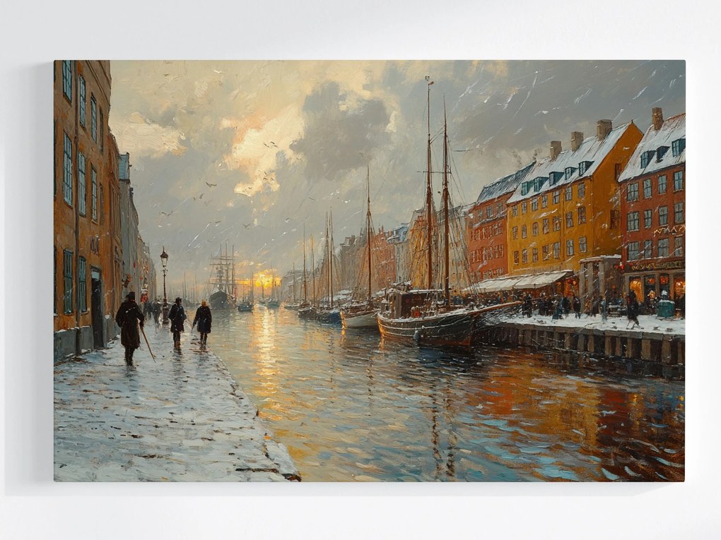 Canvas Vászonkép Dánia Koppenhága Nyhavn Kikötő Hajó Vízpart 120x80