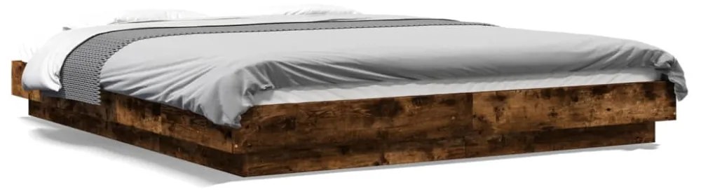 füstös tölgyszínű szerelt fa ágykeret LED-del 150x200 cm