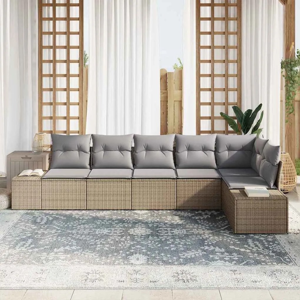 Kerti Kanapé Szett párnával 6 pcs bézs és szürke Poli rattan