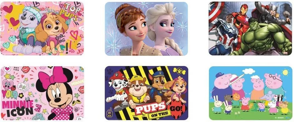 Disney, Bosszúállók, Mancs Őrjárat, Peppa malac Mix tányéralátét 43x28 cm