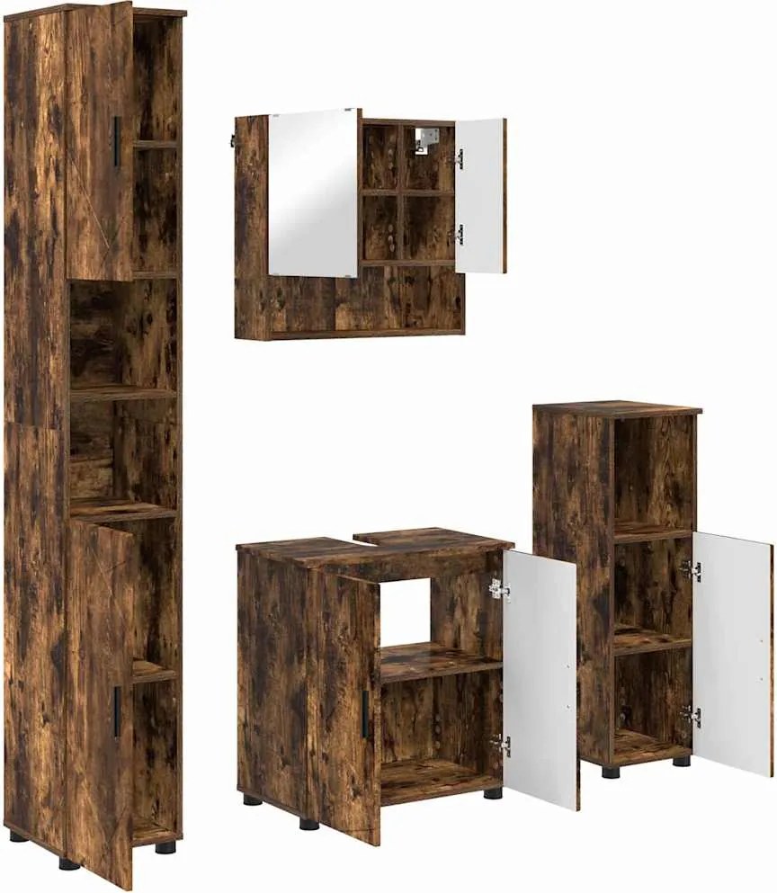 vidaXL Fürdőszoba bútor szett 4 pcs Füstölt tölgy Faanyag & Fém