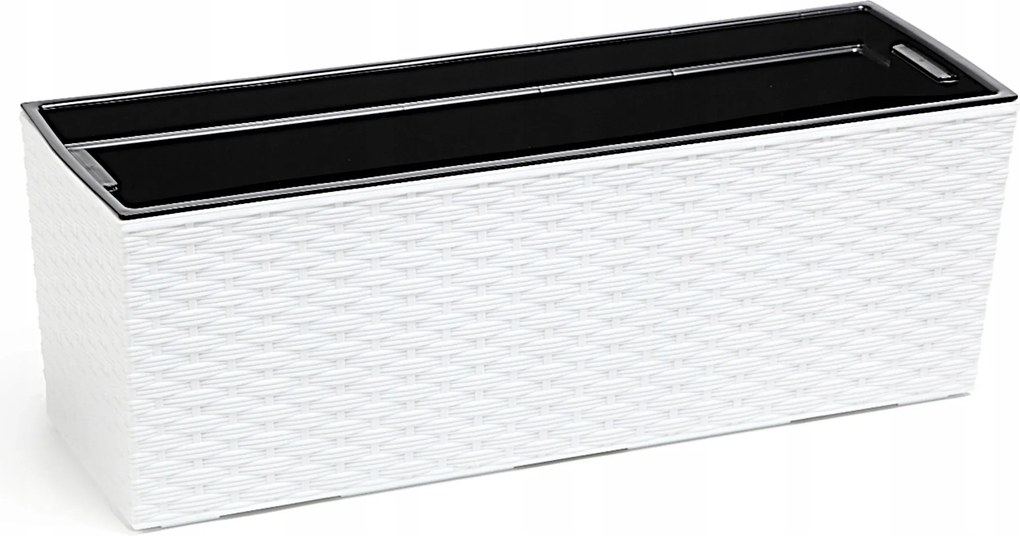 Erkélyláda rattan fehér virágtartó 19x56 cm