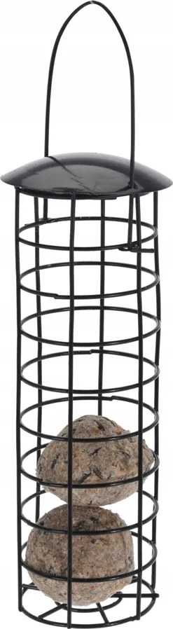 Fém madáretető fekete színben, zsírgolyókhoz, kerti dísz, 25 cm
