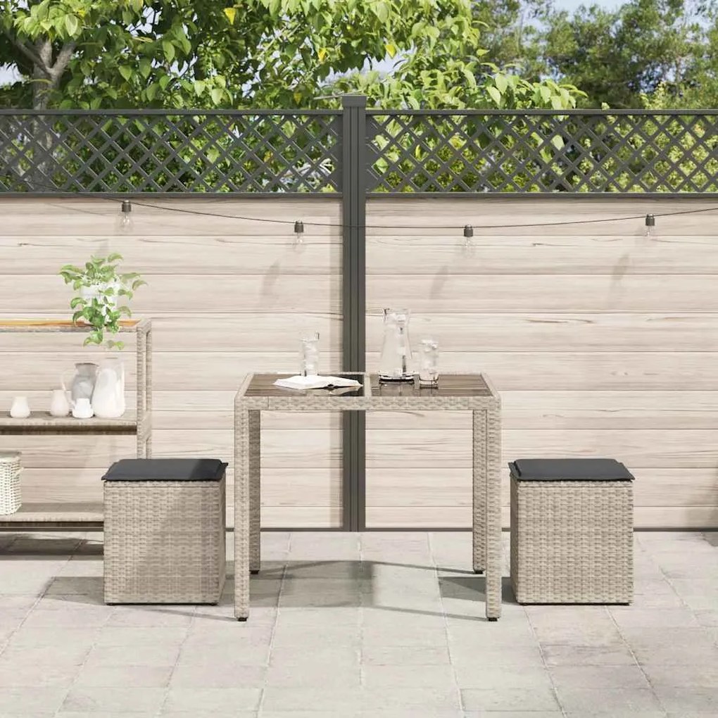 2 db világosszürke polyrattan kerti szék párnával 40x40x43 cm