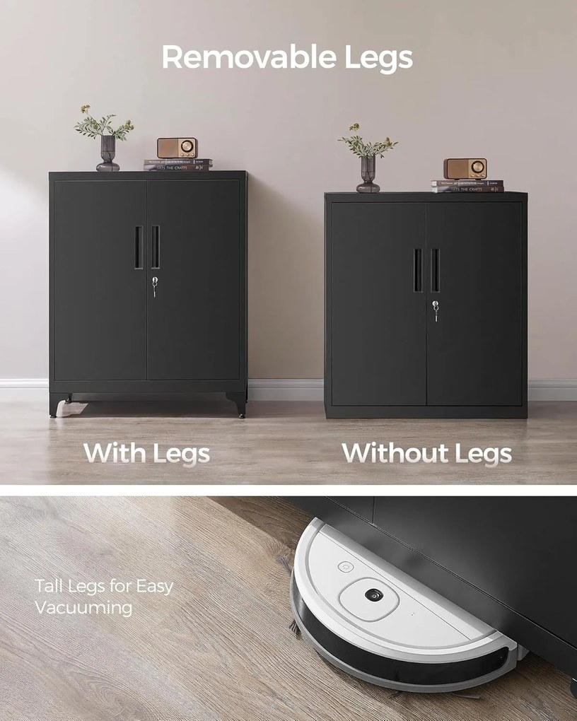 Iratszekrény, többfunkciós garázsszekrény, irodai szekrény 2 ajtóval fekete színben