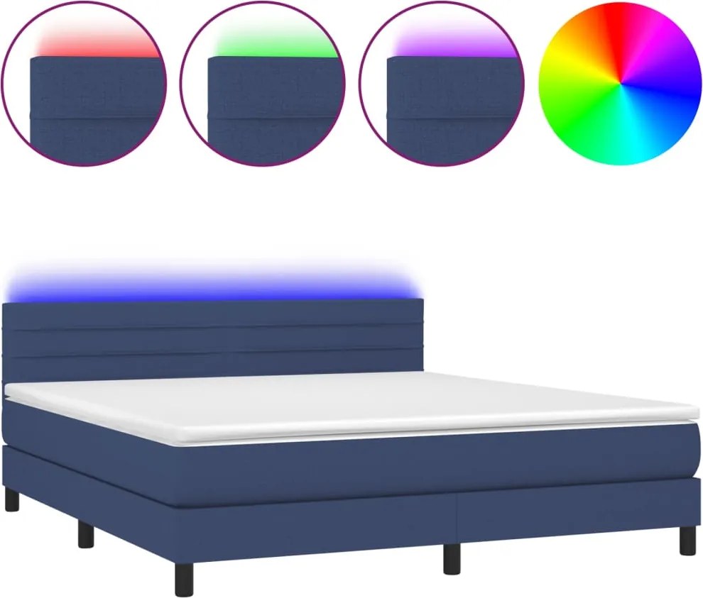 vidaXL kék szövet rugós és LED-es ágy matraccal 160x200 cm