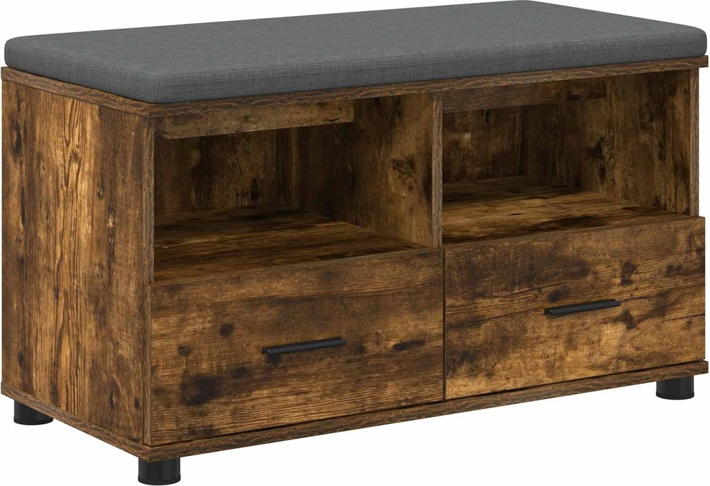 vidaXL Előtér pad Füstölt Tölgy 80 x 38 x 46 cm Műanyag Fa és Szövet