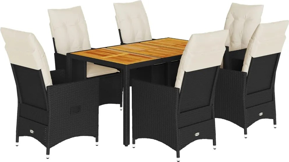 vidaXL 7 részes fekete polyrattan kerti étkezőgarnitúra párnával