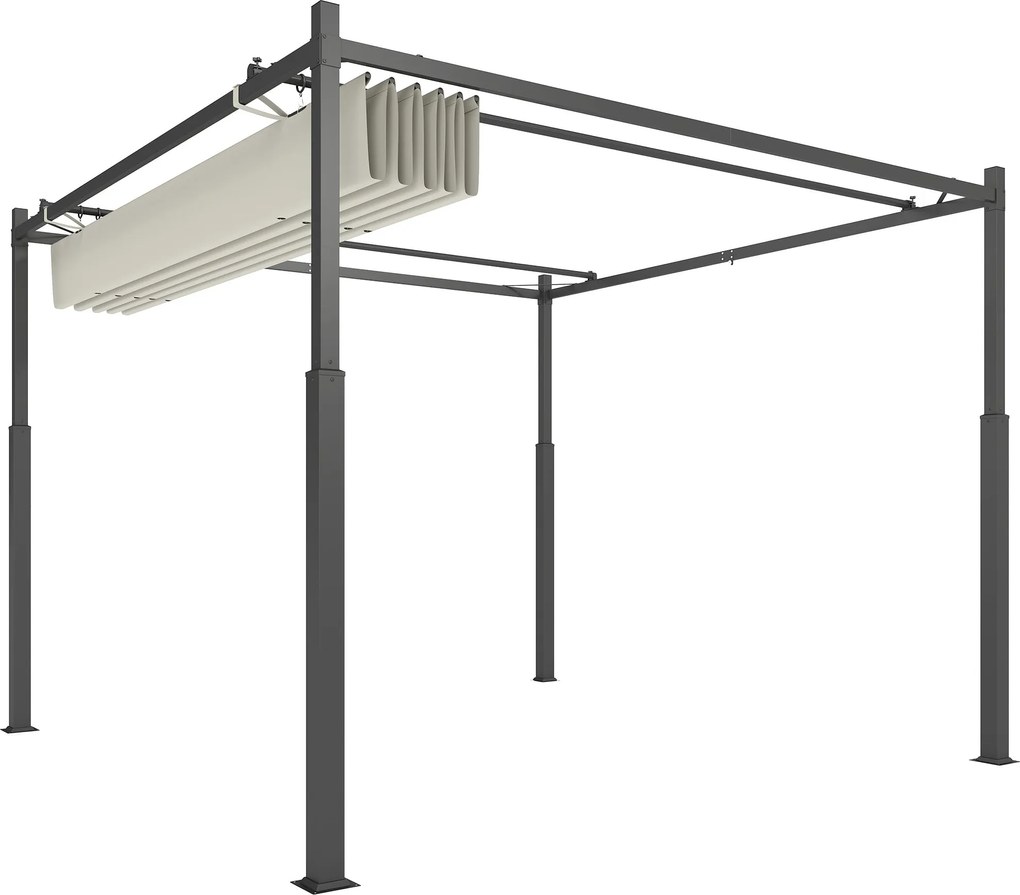 Outsunny Kihúzható Toló Pergola 3 x 3 m Kültéri Kert Pergola Magnétikus Rögzítéssel, Kerti Napernyő, Magas Sűrűségű 180g/m² Poliészter, Napvédő UPF30+