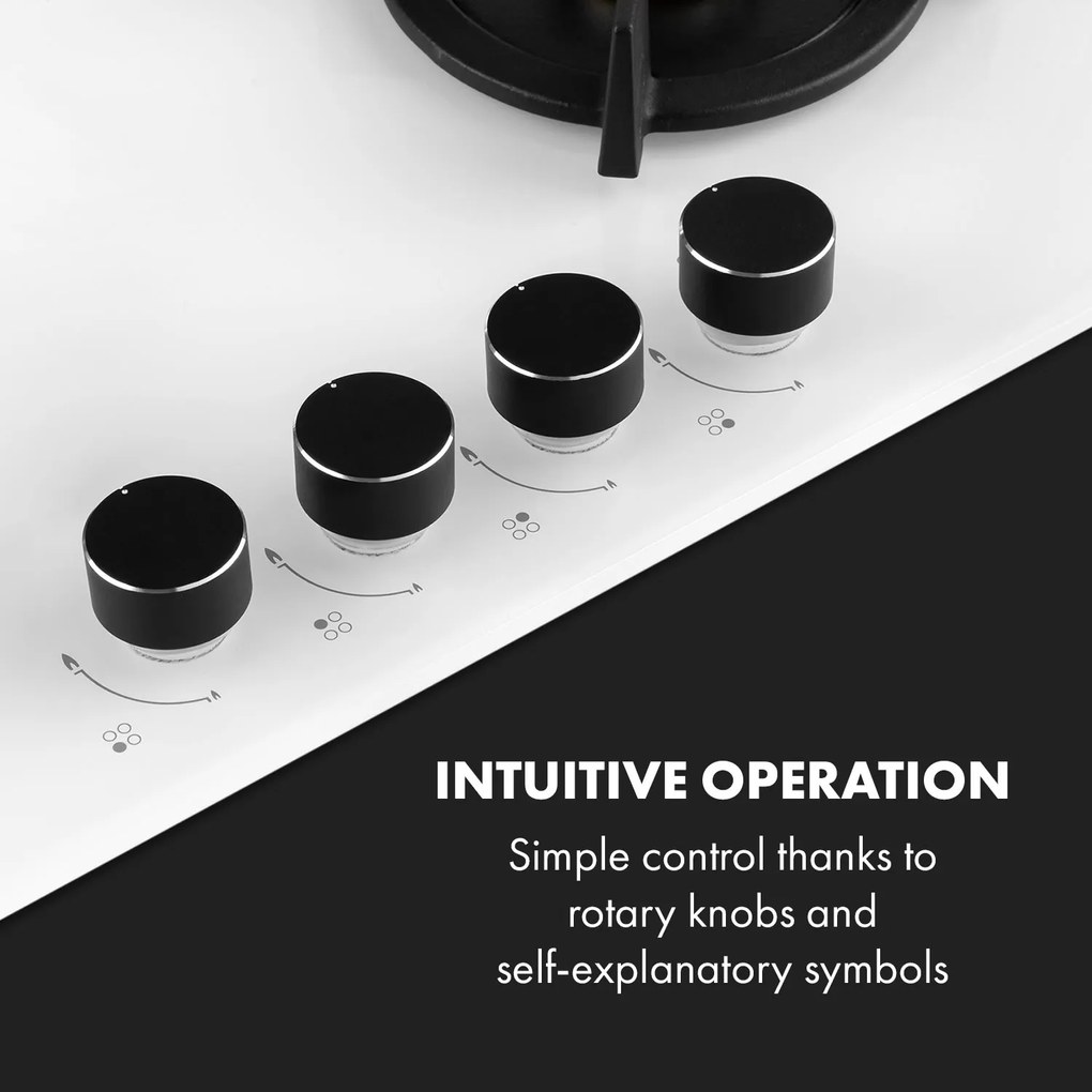 Klarstein Goldflame 4, gázfőzőlap, 4 sárgaréz égő, üvegkerámia