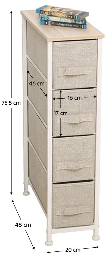 OFELIA szekrény szövet fiókokkal, fehér