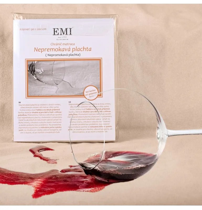 EMI krémszínű vízhatlan lepedő gumiszalaggal, 90x200 cm