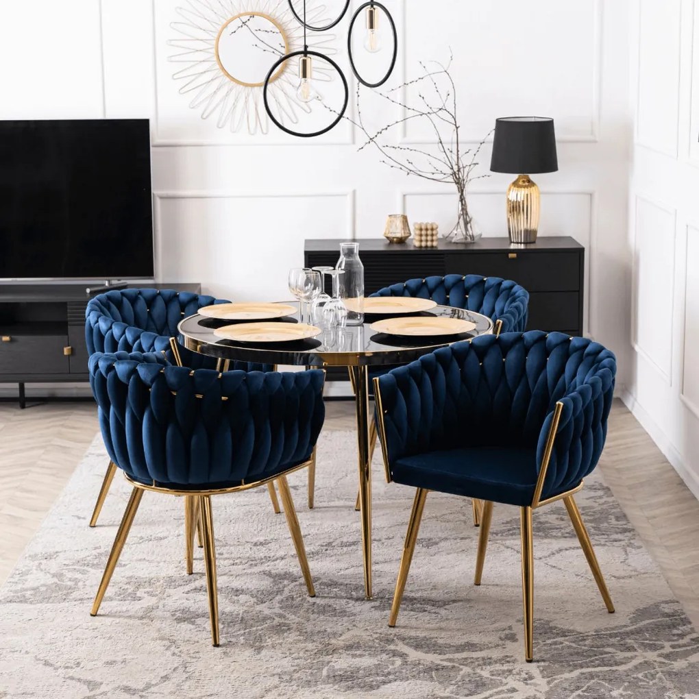 Krzesło CAPI Granatowe Plecione Welurowe