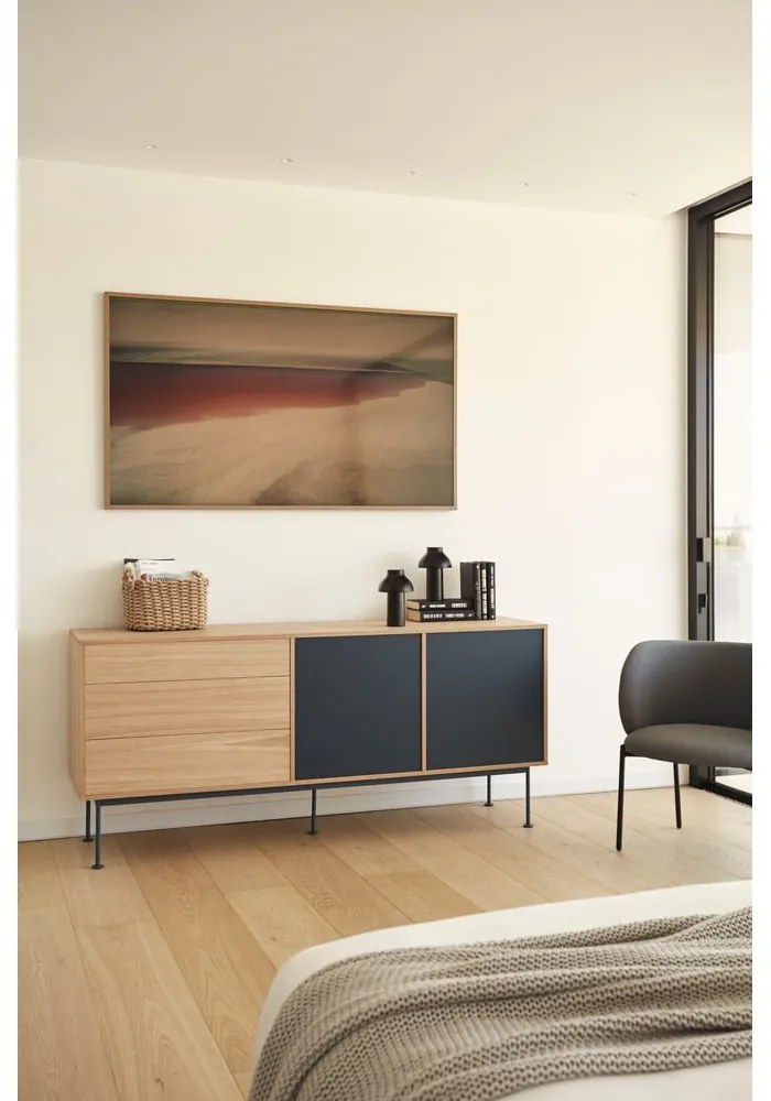 Yoko antracitszürke komód tölgyfa dekorral, szélesség 180 cm - Teulat