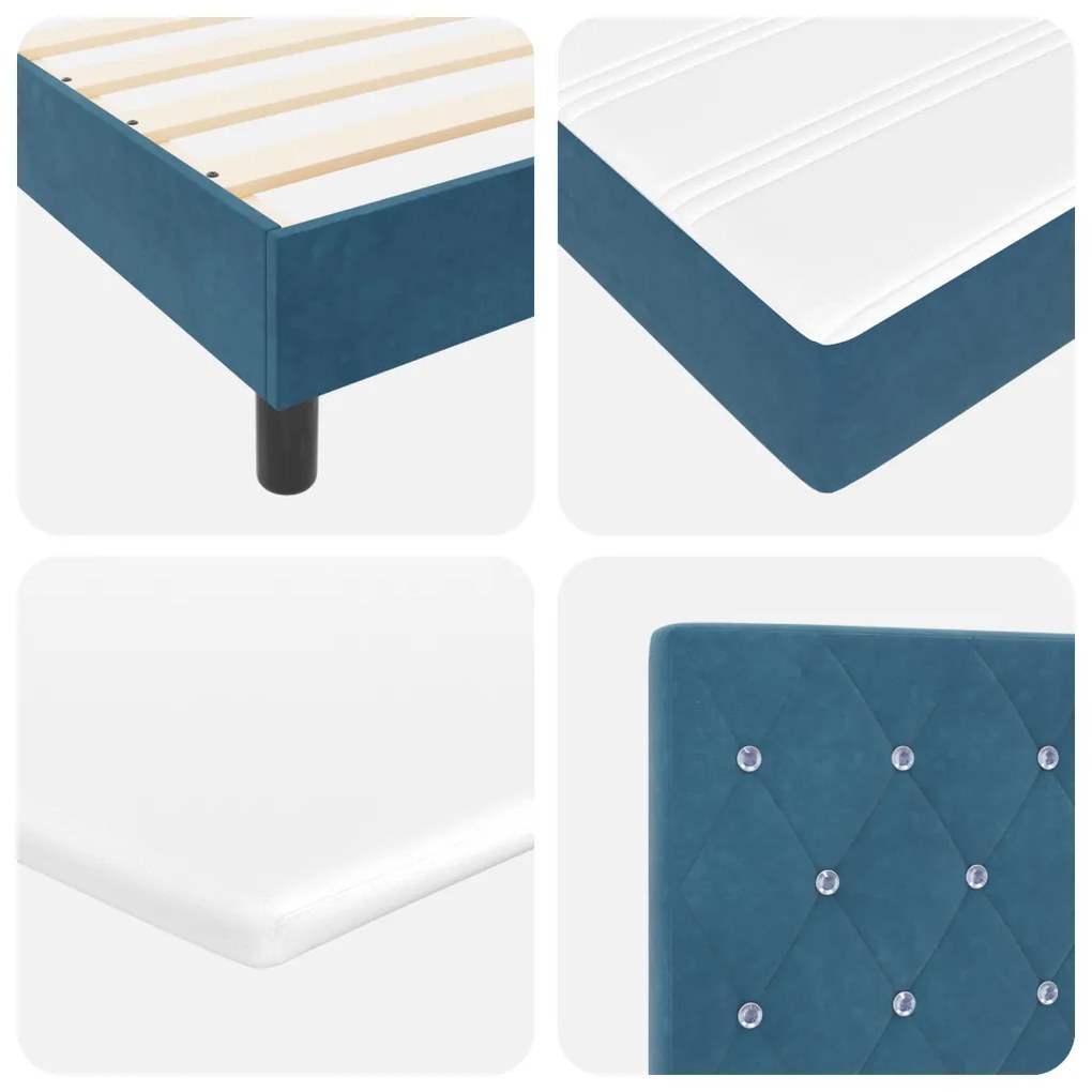 Boxspring Ágy Matrac & LED Sötétkék 140x190 cm Bársonyos
