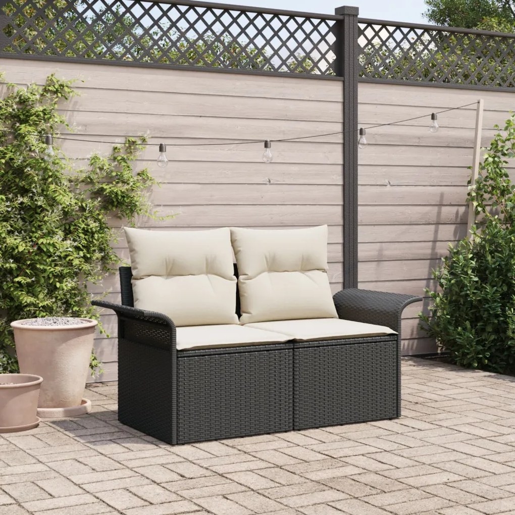 Kerti kanapé párnával Fekete 141 x 62 x 69 cm polirattan