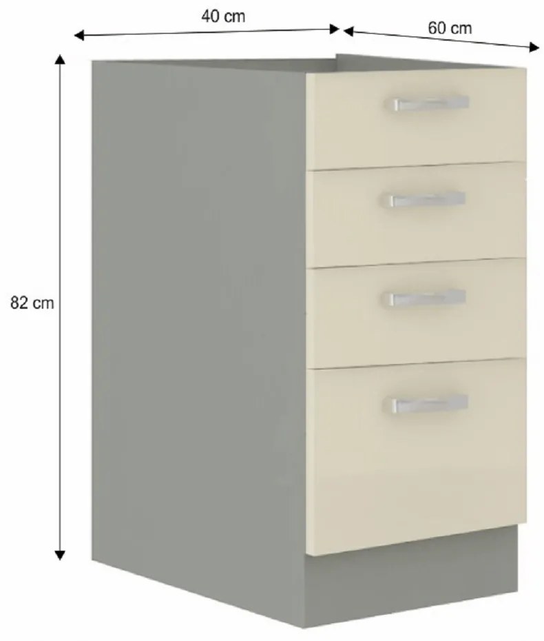 Alsó konyhaszekrény 40 D 4S BB Pleitton (fényes krémszín). 1015554