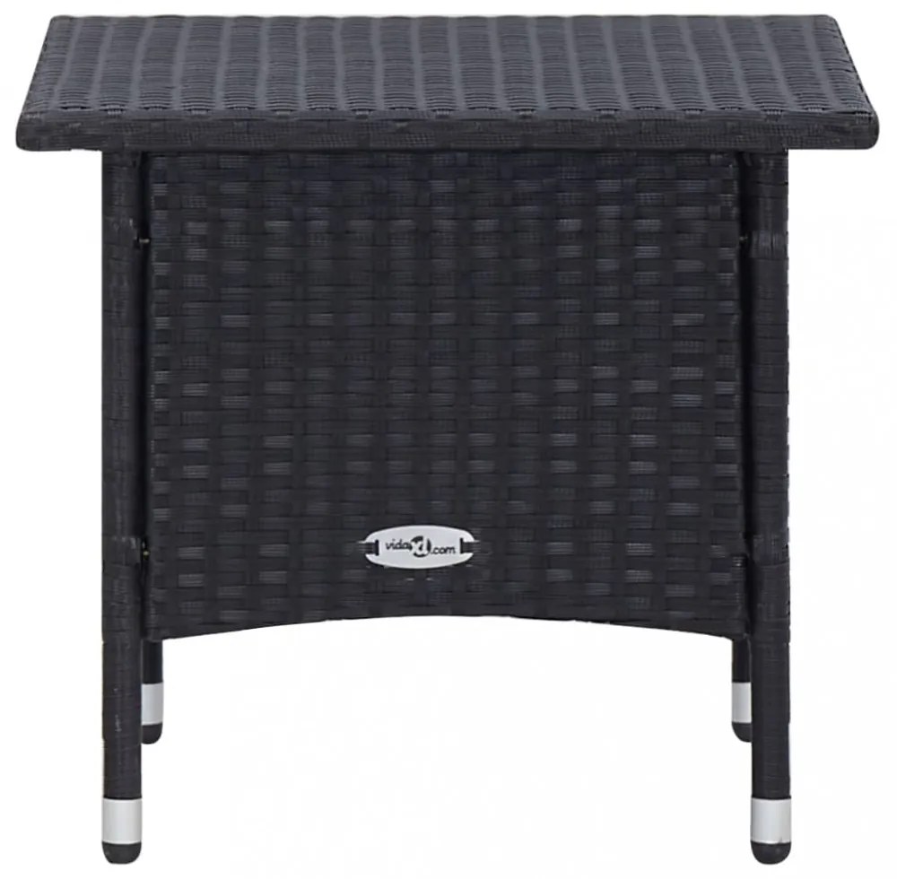 3 részes fekete polyrattan kerti bútorszett párnákkal