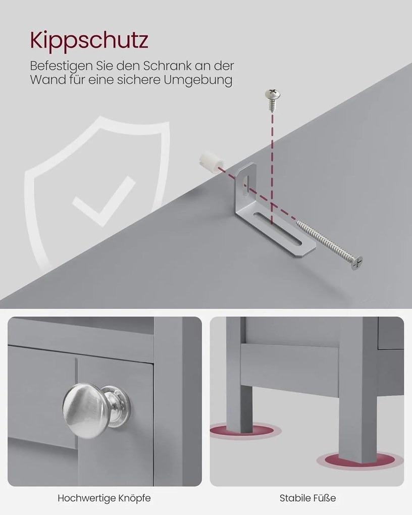 VASAGLE fürdőszobaszekrény világítással 30x30x170 cm, szürke