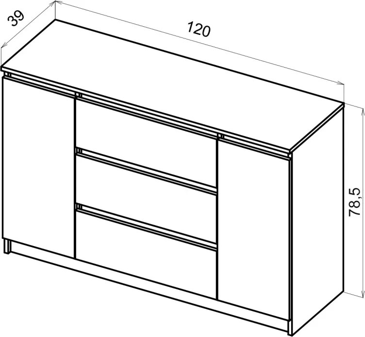 SIMPLE komód 120 cm, 2 ajtó 3 fiók, fehér