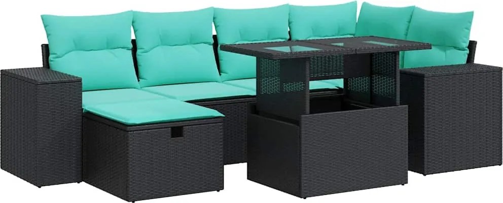 vidaXL 7 részes szürke polyrattan akácfa kerti ülőgarnitúra párnákkal