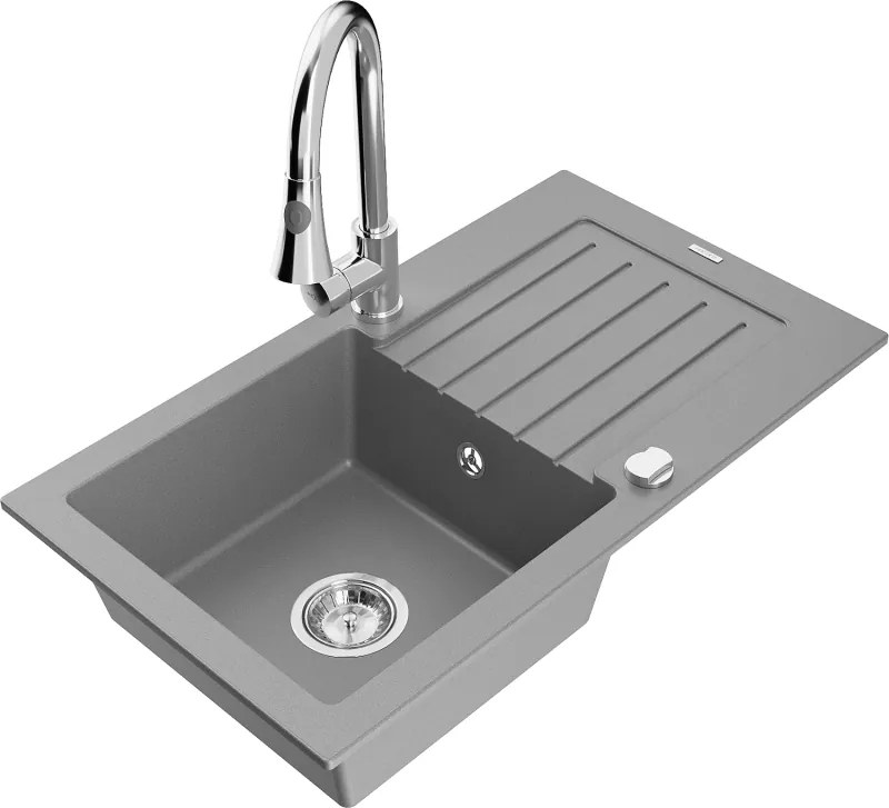 Mexen Pablo egymedencés gránit mosogató lefolyóval és Elia konyhai csappal, szürke - 6510-71-670101-00