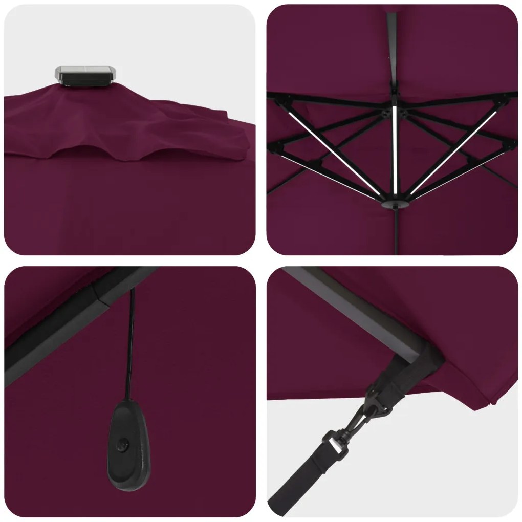 Konzolos Roma Napernyő LED-del Bordeaux Piros 352x251x265 cm Alumínium