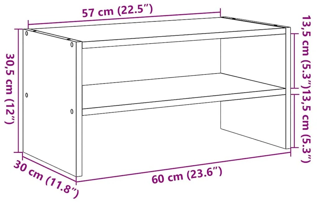 szürke sonoma cipőtartó állvány halmozható 60 x 30 x 30,5 cm