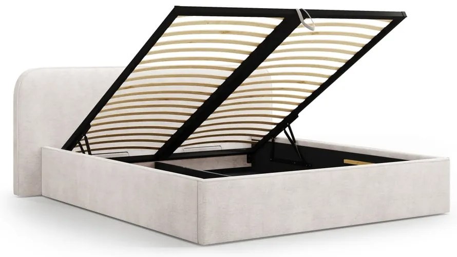 Fehér kárpitozott ágyneműtartós franciaágy ágyráccsal 140x200 cm Elizabeth – Micadoni