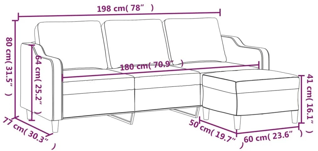 3 személyes bordó szövet kanapé lábtartóval 180 cm
