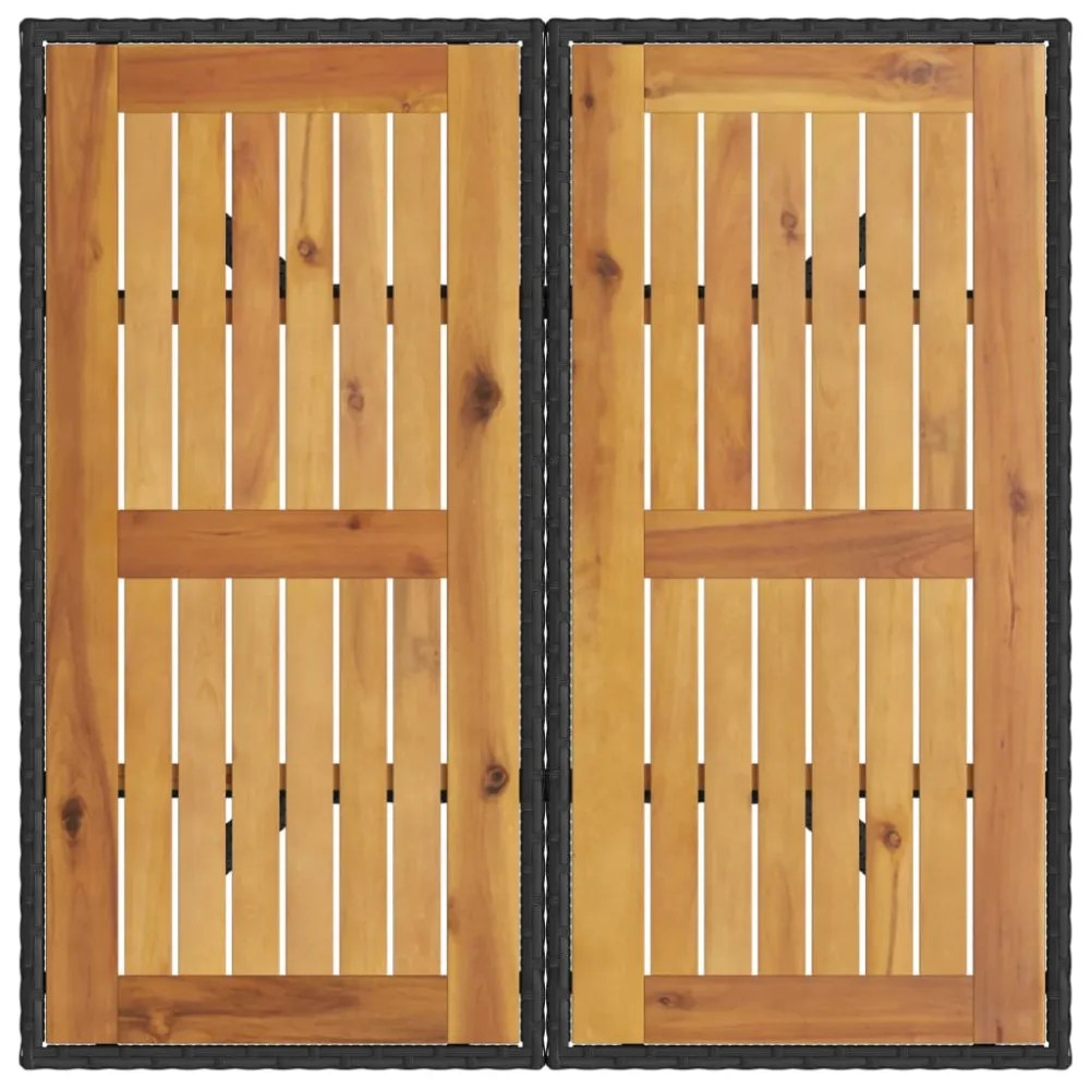 fekete polyrattan kerti asztal akácfa lappal 80 x 80 x 75 cm