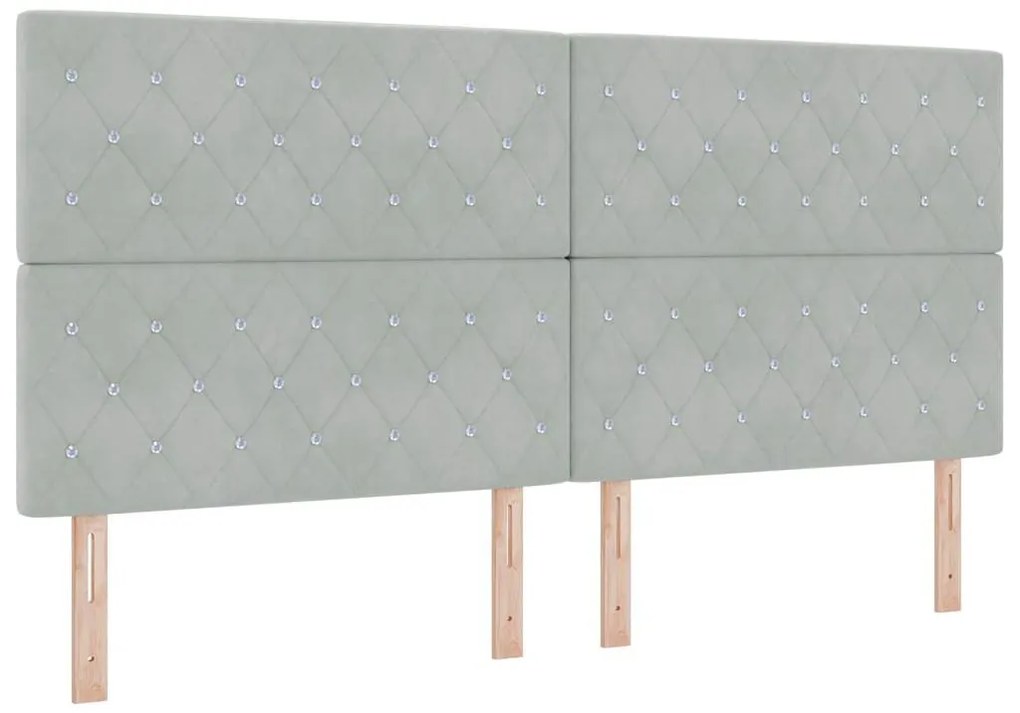 Boxrugós ágy matracmal Világosszürke 200 x 200 cm Bársony