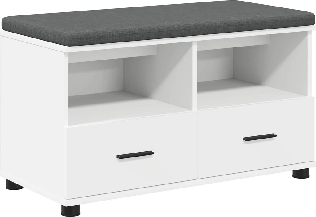 vidaXL Előtér pad párnával Fehér 80 x 38 x 46 cm Műanyag Fa és Szövet