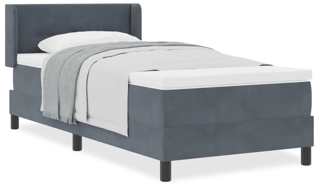 Boxspring Ágy Matraccal Sötétszürke 90x190 cm Bársony