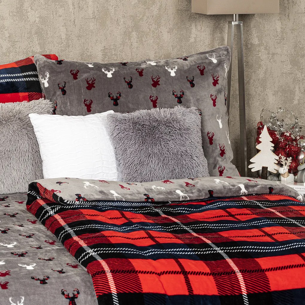 4Home Kocka mikroflanel ágyneműhuzat piros, 160 x 200 cm, 70 x 80 cm, 160 x 200 cm, 70 x 80 cm