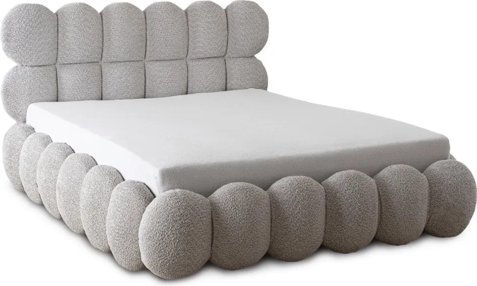 ANKARA ágy 140x200 cm, szürke boucle, ágyneműtartóval